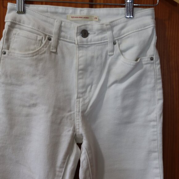 Levis 721 High Rise Skinny White Jeans 24 - Picture 2 of 16